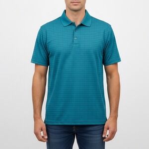 Cool 18 Performance Mens M/M Teal Grid Pattern Short Sleeve Polo Shirt